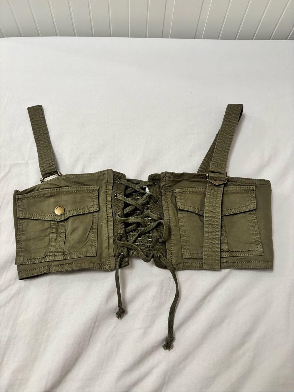 Garage Olive Green Lace-Up Crop Top/Bra